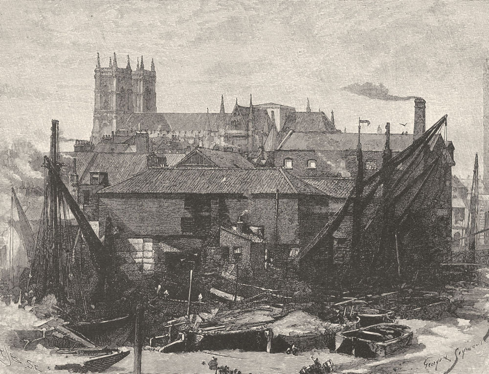 LONDON. The Abbey, from Lambeth bridge 1901 old antique vintage print picture